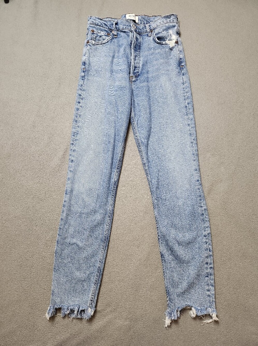 AGOLDE Nico Jeans High Rise Slim Fit Distressed Raw Hem Rooted Blue Aritzia 26